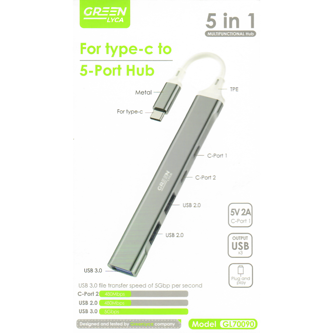GreenLyca 2x USB-C 3x USB-A Hub GL70090