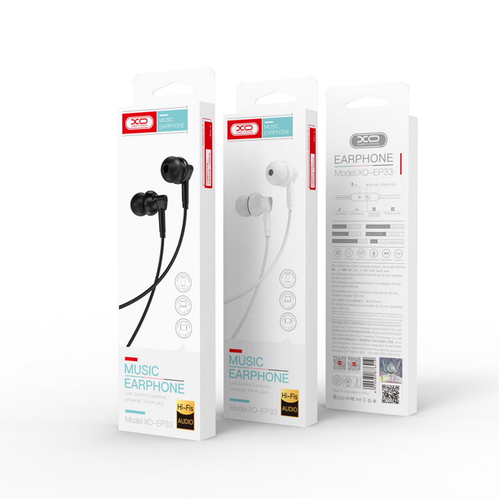 XO wired earphones jack 3,5mm EP33 Black Neu