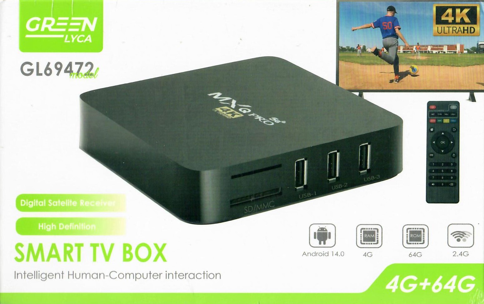 Green Lyca Android Smart TV Box 4GB + 64GB