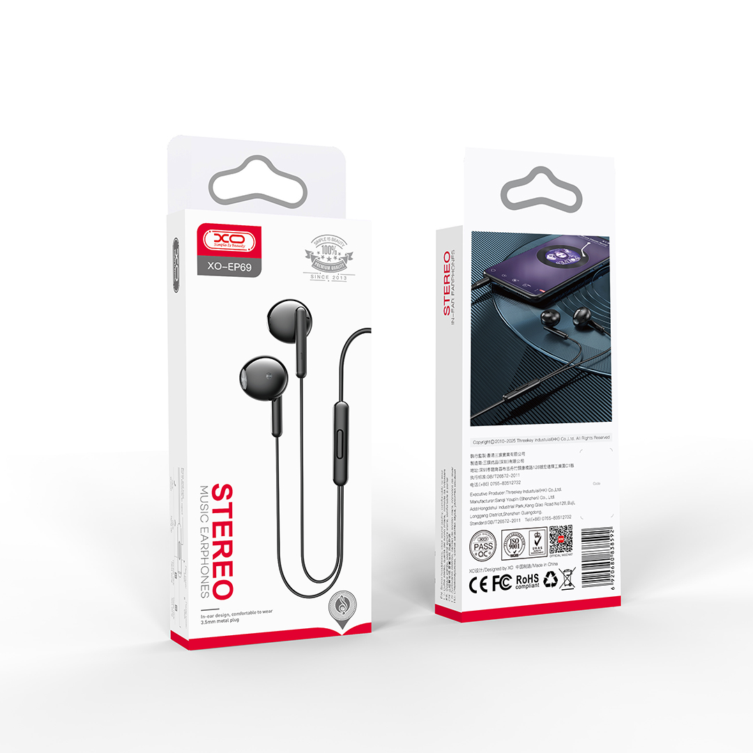 XO Wred Headset EP69 jack 3,5 mm Black Neu