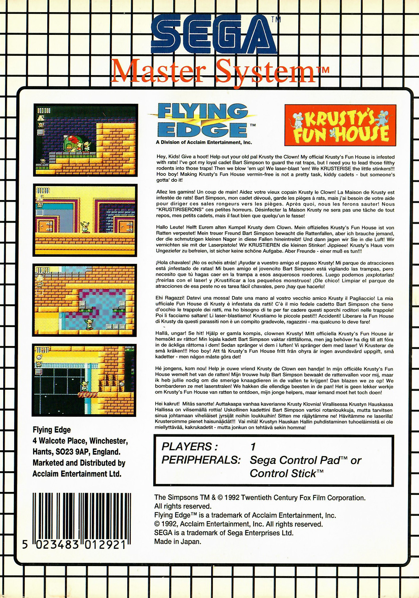 Krustys Fun House Sega Master System