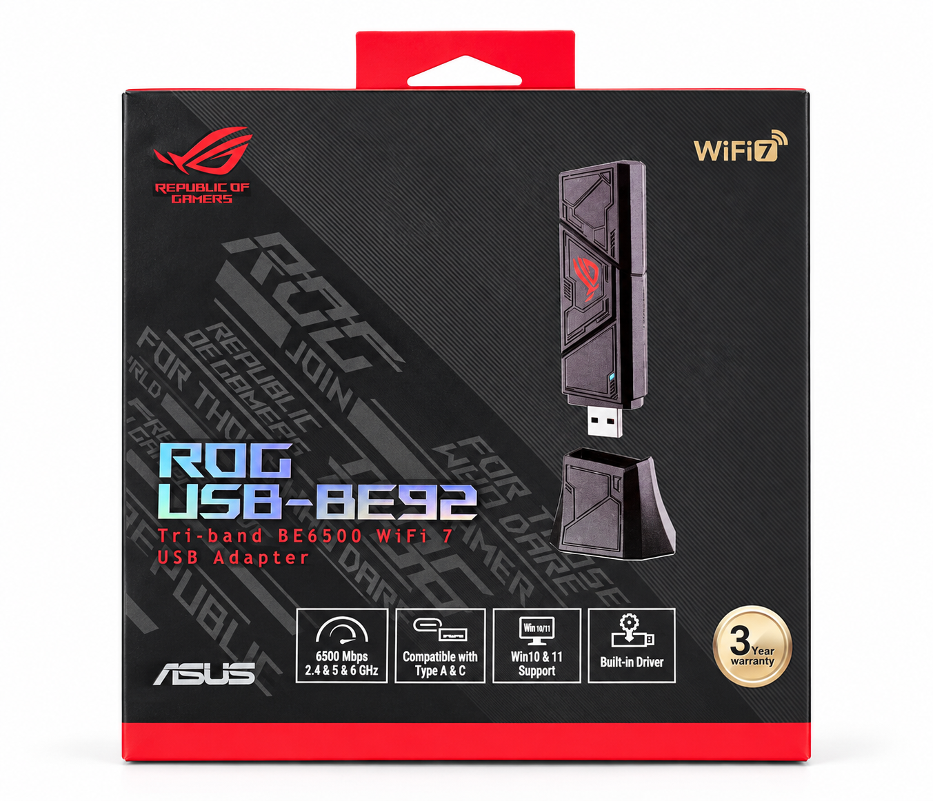 ASUS ROG USB-BE92 BE6500 Tri-Band WiFi 7 USB-Adapter