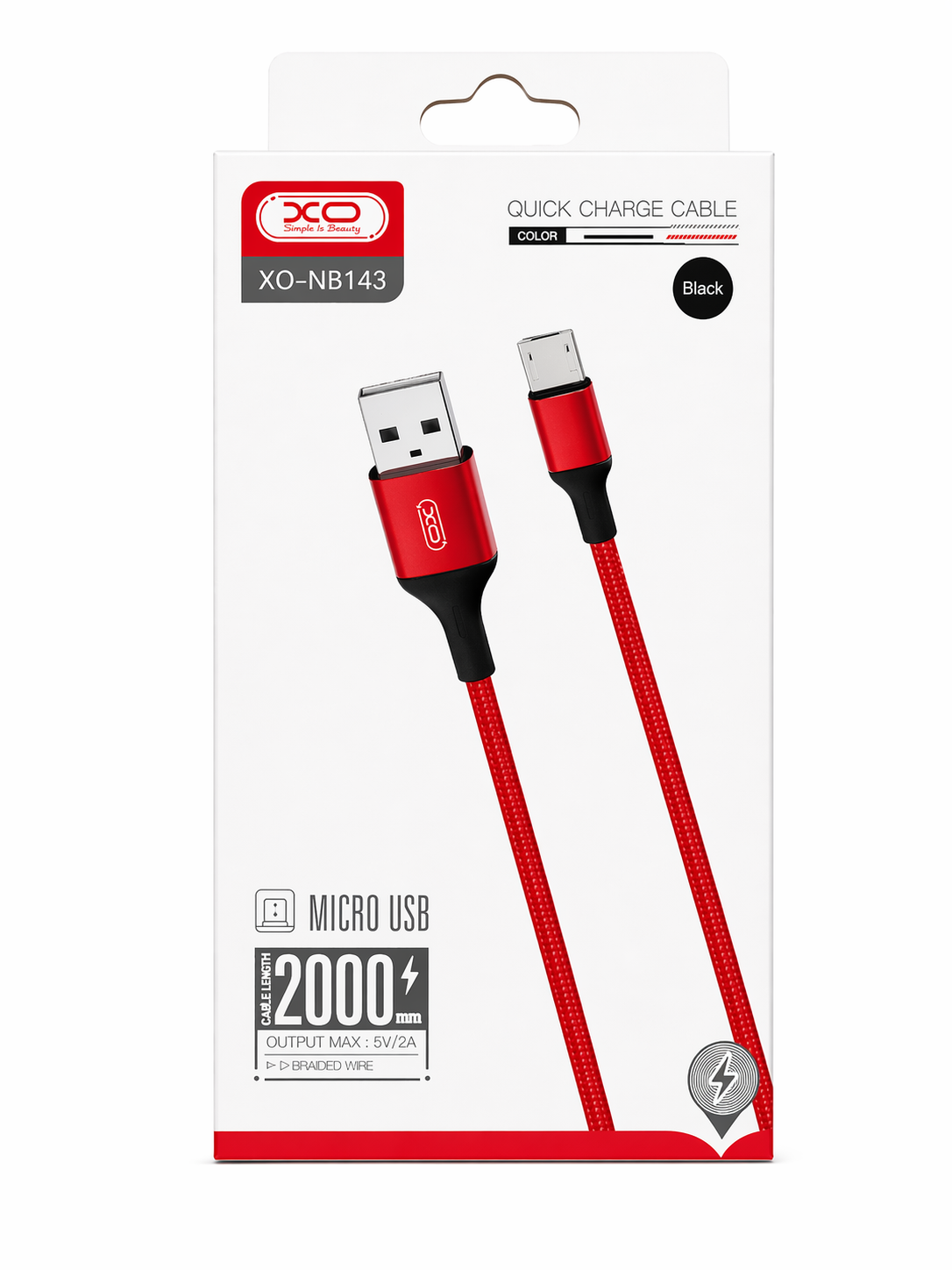 XO Quick Charge Cable Micro USB 2m 2,1A Rot Neu