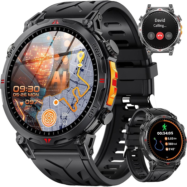 AI GPT Sport Watch mit GPS Full Touch Dial Schwarz