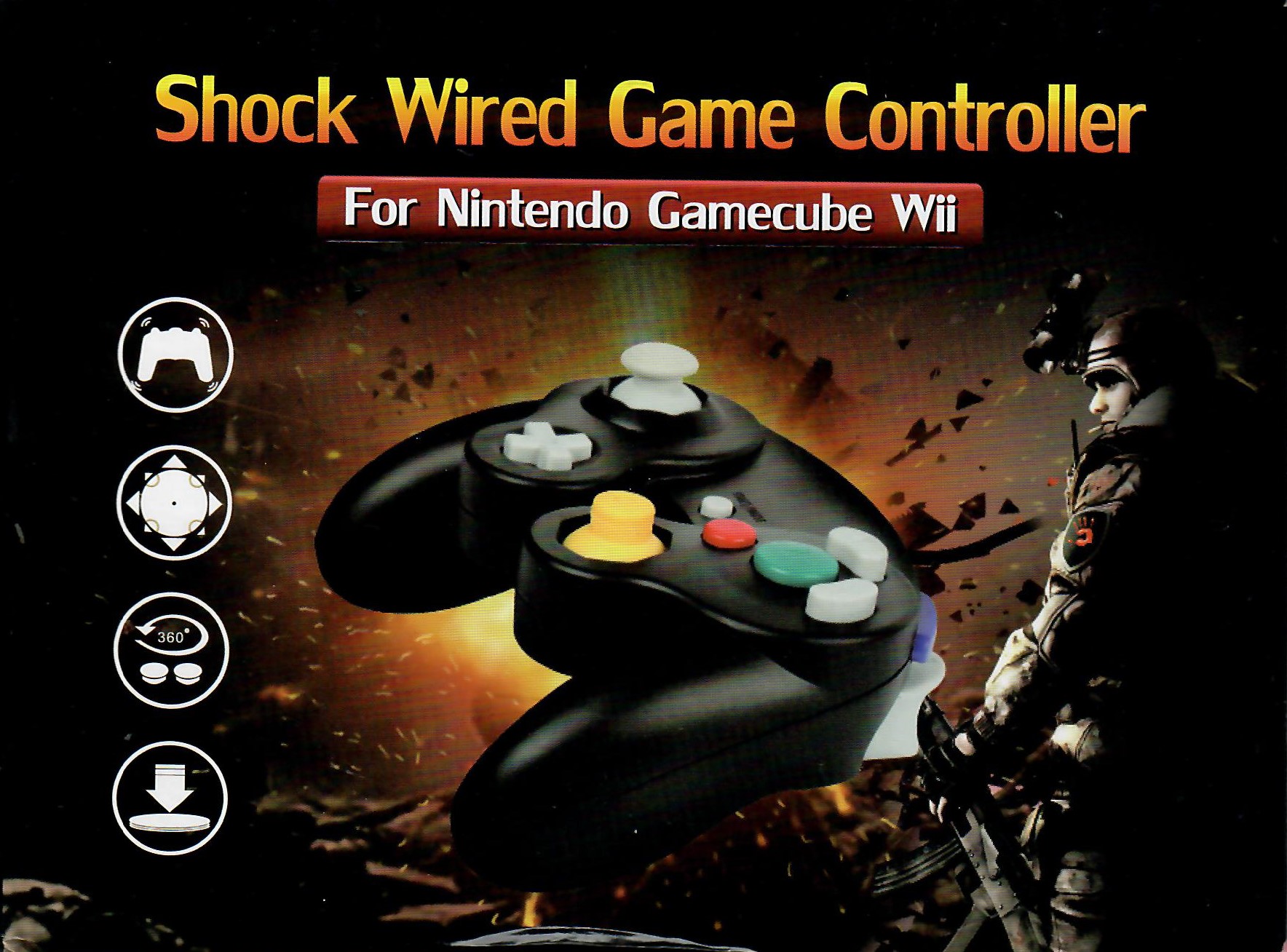 Shock Wired Game Contoller Schwarz Für Nintendo Gamecube / Wii