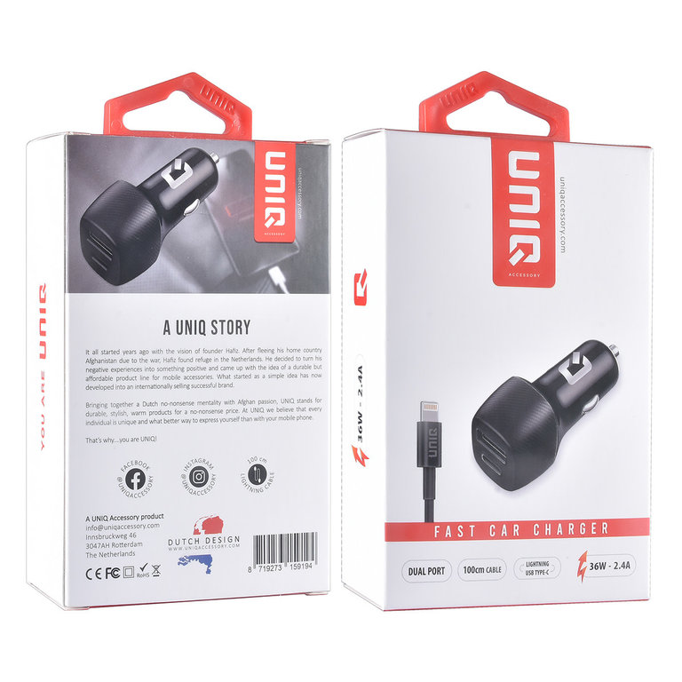 UNIQ Schnellladegerät mit Lightning Kabel 36 Watt Dual-Port